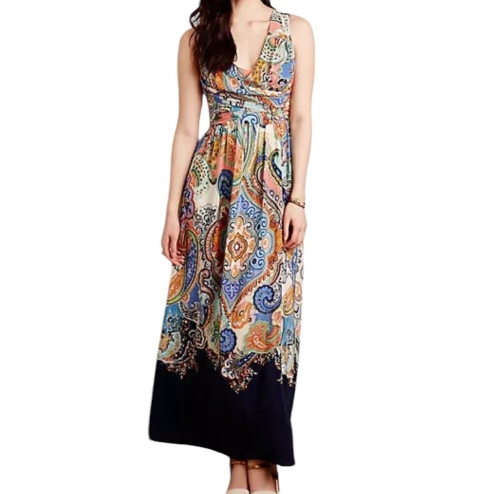 LN Anthropologie Maeve Vizcaya Paisley Print Draped  Maxi Slip Dress - 6